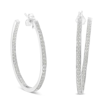 10K White Gold 1.0ctw Diamond Inside-Out Hoop Earrings