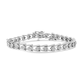 Sterling Silver 1/2 Cttw Diamond Double Swoosh Milgrain Style Tennis
Bracelet (I-J, I3) - 7.75"