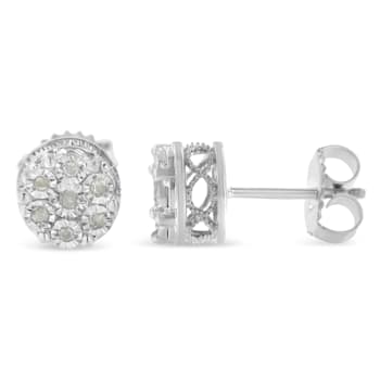 Sterling Silver Diamond Cluster Stud Earrings .15ctw
