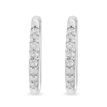 10K White Gold 1/5ctw Round-Cut Diamond Modern Hoop Earrings