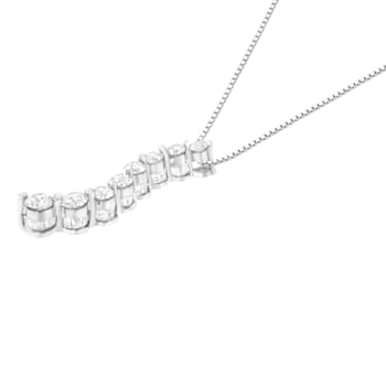 14K White Gold 3.0ctw Mixed Cut Diamond S Shaped Graduated 18"
Pendant w\chain