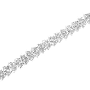 Sterling Silver 1.0ctw Chevron 2 Stone Arrow Link Tennis Bracelet