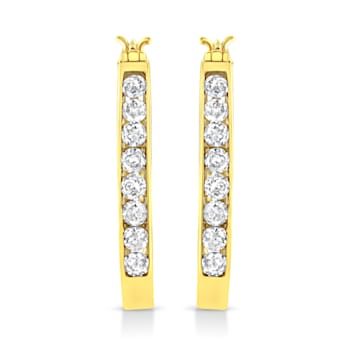 14k Yellow Gold Over Sterling Silver 1.0ctw Channel Set Brilliant Round
Cut Diamond Hoop Earrings