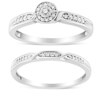 Sterling Silver Diamond Accent Frame Twist Shank Bridal Set Ring and Band