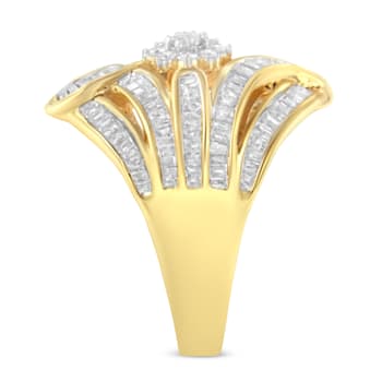 10K Yellow Gold Over Sterling Silver 1-1/8ctw Diamond Flower & Fern
Ring (I-J Color, I2-I3 Clarity)