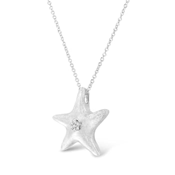 .925 Sterling Silver Prong-Set Diamond Accent Starfish Pendant Necklace
- Size 18"