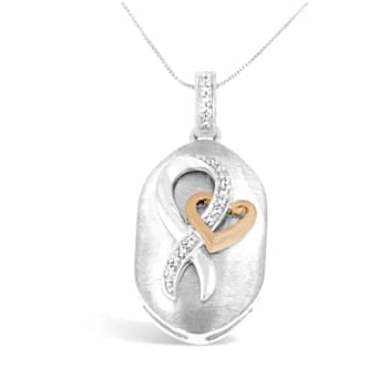 10K Rose Gold Over Sterling Silver 1/10ctw Diamond Interlocked Heart and
Ribbon Pendant w\chain