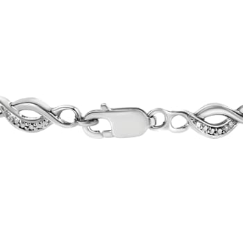 Sterling Silver Prong Set Diamond Accent Curved Spiral Link Bracelet