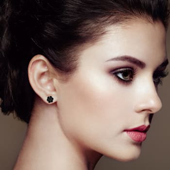 Sterling Silver 2.0ctw Prong Set Round-Cut Treated Black Diamond Floral
Cluster Stud Earring
