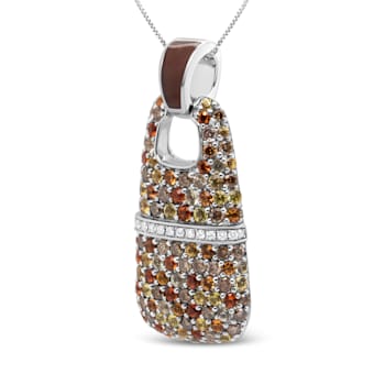 Sterling Silver Brown Enamel 1ctw Multi-color Diamond and
Multi-colorSapphire 18" Pendant w\chain
