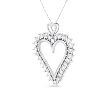 Sterling Silver 1 3/4ctw Round Diamond Lined Open Heart Pendant w\chain 18"