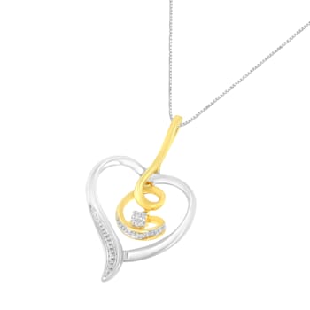 Diamond-Accented Swirl Open Heart 10K Yellow & White Gold Pendant
Necklace with 18" Chain