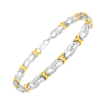 10k Yellow Gold Over Sterling Silver .25ctw Diamond Infinity and X Link Bracelet