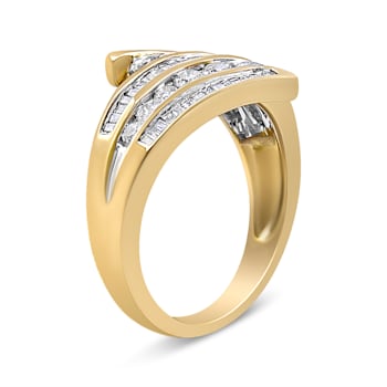 10K Yellow Gold 1ctw Round and Baguette Diamond Bypass Ring (H-I Color,
I1-I2 Clarity) - Ring Size 7