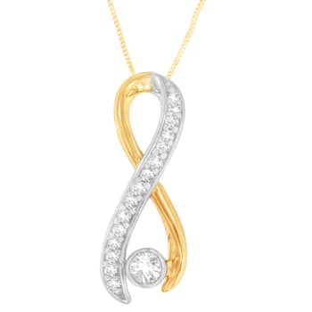 10K Two-Tone Gold 1/5ctw Diamond Radiant Ribbon Pendant w\chain (H-I, I1-I2)