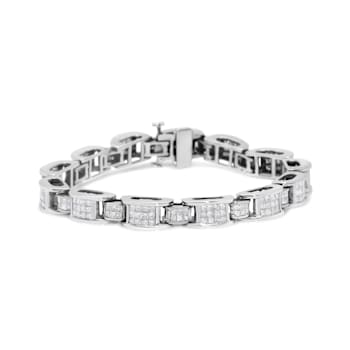 5.0 Cttw Diamond Invisible Set 14K White Gold Alternating Size D Shaped
Links Tennis Bracelet