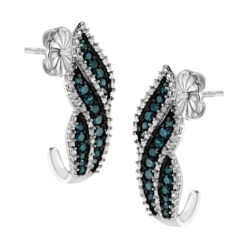 Sterling Silver .5ctw Treated Blue Diamond Dangling Stud Earrings