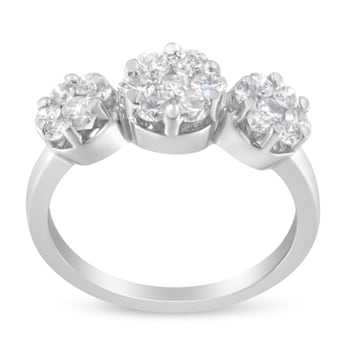 14K White Gold 1-1/4ctw Diamond Three Round Floral Cluster Ring (H-I
Color, SI2-I1 Clarity)