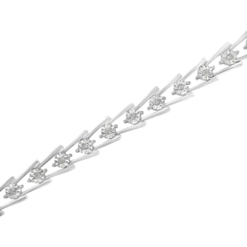 Sterling Silver .25ctw Miracle Set Diamond Sleek and Open "V"Bracelet