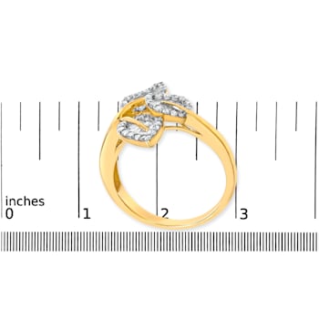 18K Yellow and White Gold Over Sterling Silver 3/8ctw Mixed Diamond
Bypass Triple Leaf Ring