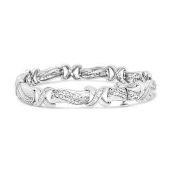 Sterling Silver 1 3/4 Cttw Diamond Wave and X Link Tennis Bracelet (I-J
Color, I3 Clarity) - 7"