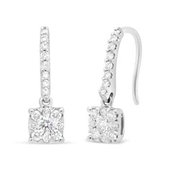 14K White 1/2ctw Round Diamond Halo Dangle Hook Earring