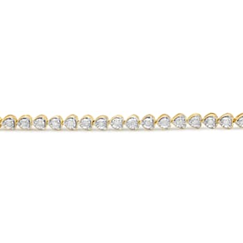 10K Yellow Gold Over Sterling Silver 1.0 Ctw Diamond Heart Tennis Bracelet