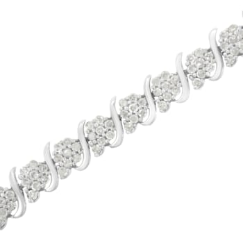 Sterling Silver 2.75ctw Diamond Floral Cluster Link Bracelet
