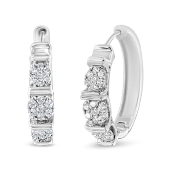 Sterling Silver 1/2ctw Lab Grown Round Diamond Floral Cluster Hoop Earrings