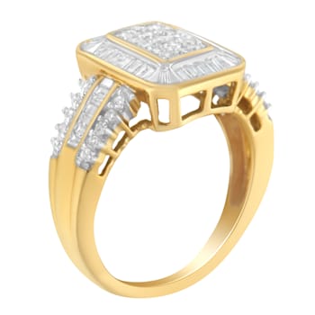 10K Yellow Gold Round and Baguette-Cut Diamond Cluster Ring (1.0 Cttw,
I-J Color, SI1-SI2 Clarity)