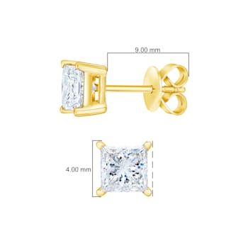 14K Yellow Gold AGS Certified 1/2ctw Princess-Cut Square Diamond
Solitaire Stud Earrings