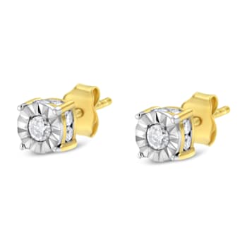10K Yellow Gold Over Sterling Silver 1/2ctw Miracle Set Diamond Stud Earring