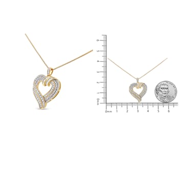 1.00ctw Baguette Diamond Open 14K Yellow Gold Over Sterling Silver Heart Necklace