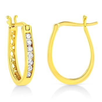 14K Yellow Gold Over Sterling Silver 1/4ctw Diamond Leverback 3/4"
Inch Hoop Earrings