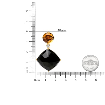 18K Yellow Gold Round Citrine and Cushion Cut Onyx Gemstone with Diamond
Accent Dangle Earrings