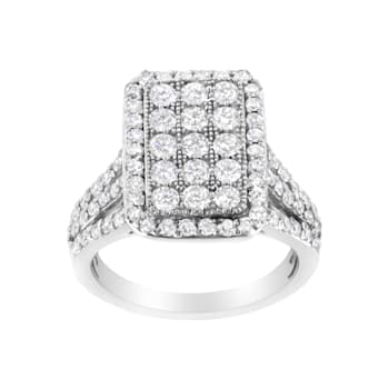 .925 Sterling Silver 1 9/10 cttw Lab-Grown Diamond Cluster Ring
