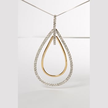 14K Two-Tone Gold Round Cut Diamond Double Burst Pendant Necklace 1.00ctw