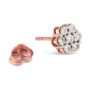 10K Rose Gold Diamond Floral Stud Earrings 0.50ctw