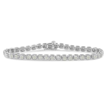 Sterling Silver 1.0ctw Diamond Miracle-Set Square Milgrain 7" Link
Tennis Bracelet