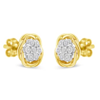 10K Yellow Gold Over Sterling Silver Diamond Rose Stud Earrings 0.15ctw