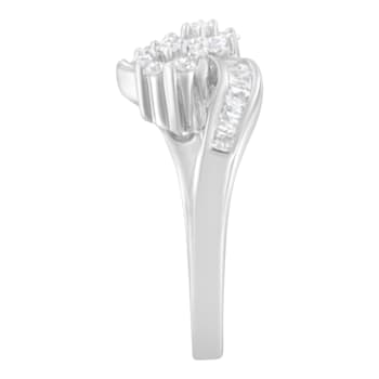 14K White Gold Round and Baguette Diamond Bypass Ring (1/2 cttw, H-I
Color, I1-I2 Clarity)