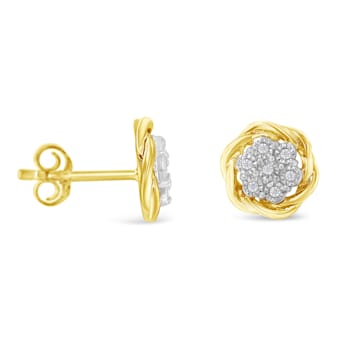 10K Yellow Gold Over Sterling Silver Diamond Rose Stud Earrings 0.15ctw