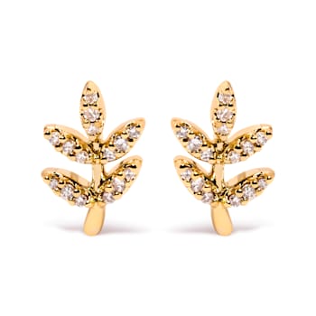 10K Yellow Gold 1/10 Cttw Diamond Accented Leaf and Branch Stud Earrings
(H-I Color, I1-I2 Clarity)