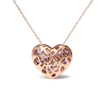 18K Rose Gold Round Purple Amethyst Gemstone with Round Diamonds Cluster
Heart Pendant