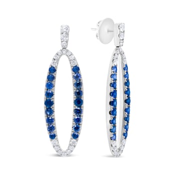 18K White Gold 1.11 Cttw Blue Round Diamond and Blue Sapphire Openwork
Oval Dangle Earrings