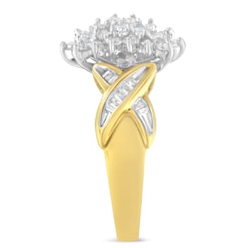 10K Two-Toned Round Baguette Diamond Cluster Ring (1/2 Cttw, I-J Color,
I2-I3 Clarity)