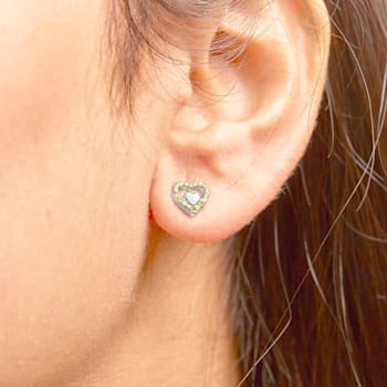 Sterling Silver 1/6 Cttw Yellow Diamond Open Double Heart Stud Earrings