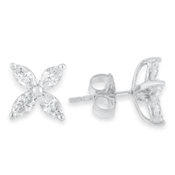 14K White Gold 1.0 Ctw Lab Grown Marquise Diamond 8 Stone Floral Leaf
Stud Earrings