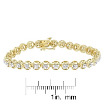 10K Yellow Gold Over Sterling Silver 1/10 Ctw Diamond Open Circle Tennis Bracelet
