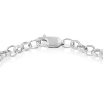 10K Yellow Gold 1/10ctw Diamond Awareness Ribbon & Heart Charm .925
Sterling Silver Rolo Bracelet